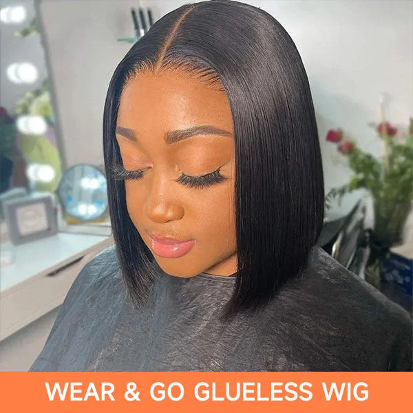 Upgrade Glueless Tiny Knots Pre Bleached Silky Straight 5x6 Bob Pre Cut Lace Wear Go Wig