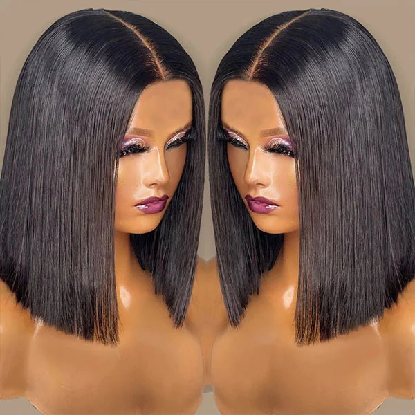 Upgrade Glueless Tiny Knots Pre Bleached Silky Straight 5x6 Bob Pre Cut Lace Wear Go Wig