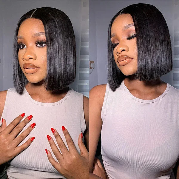 Upgrade Glueless Tiny Knots Pre Bleached Silky Straight 5x6 Bob Pre Cut Lace Wear Go Wig