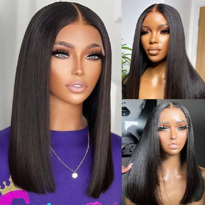 Super Double Drawn Straight Lace Wigs 4x4 5x5 Glueless Human Hair Lace Closure Wig