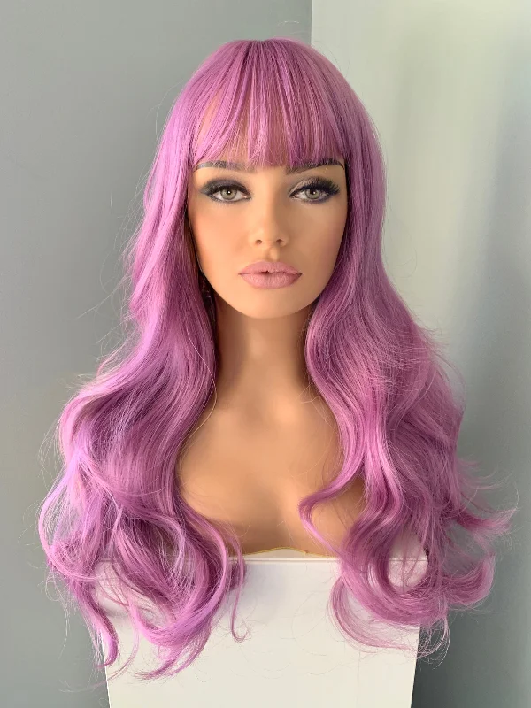 ""Tiara"" - Long Purple Wavy Wig with Bangs