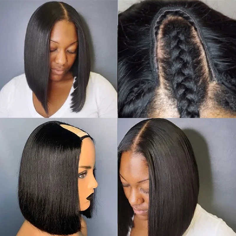 U Part Bob Wig Affordable Glueless Human Hair Wig