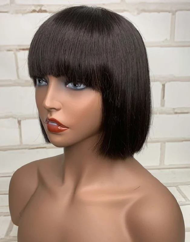 VERONICA - MALAYSIAN HUMAN HAIR BANGS BOB HAIRCUT LACE FRONT WIG - LFB009