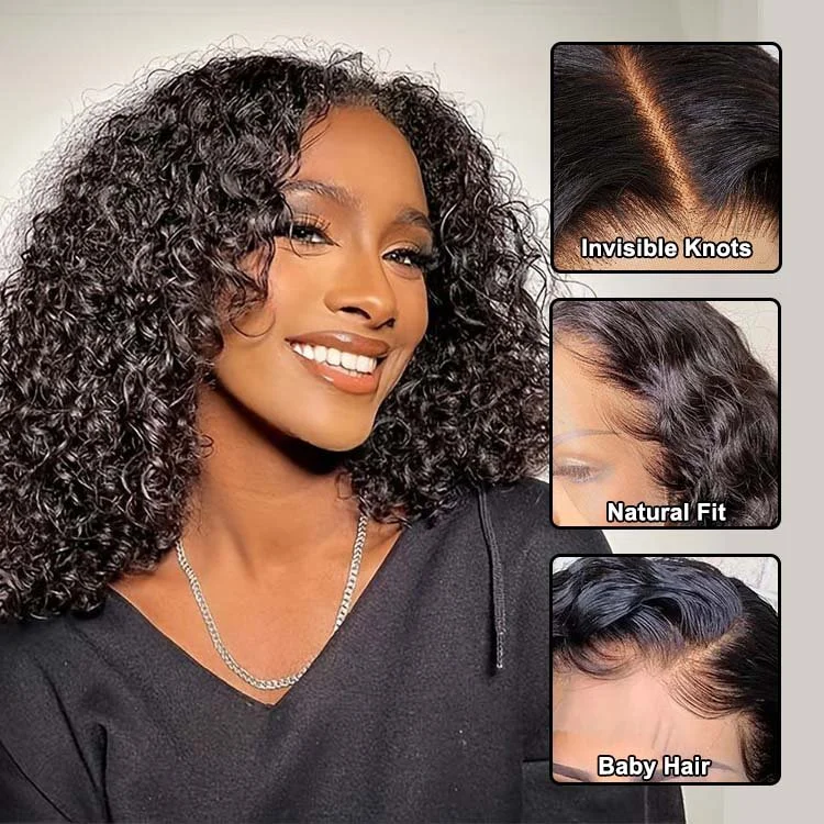 Superlove Ready To Go 14 inch Glueless 4x4 Lace Water wave Bob Human Hair Wig