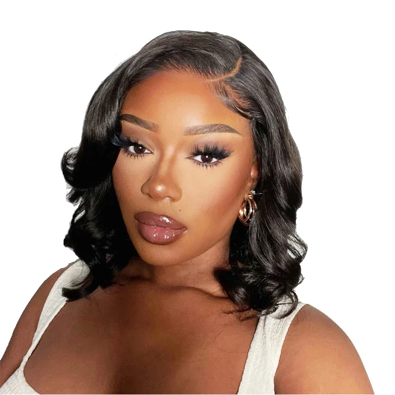 Natural Black Wavy Bob 13x4 / 4X4 Lace Front Human Hair Wigs For Black Women