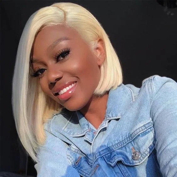 Wavymy 613 Blonde Short Bob Wig 13x4 Lace Front Wigs Straight Human Hair