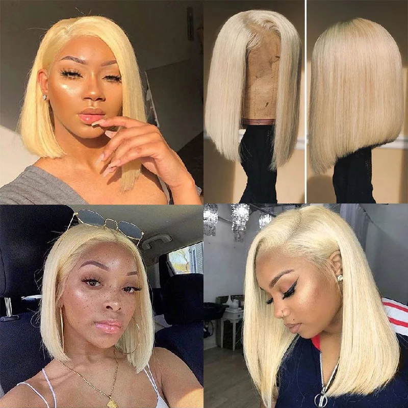 Wavymy 613 Blonde Short Bob Wig 13x4 Lace Front Wigs Straight Human Hair