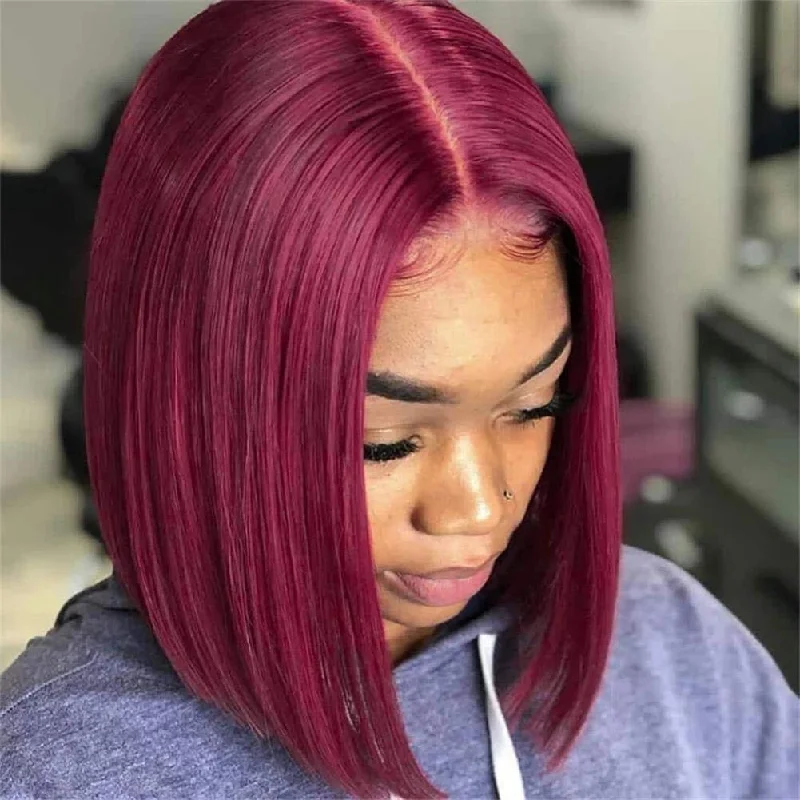 Wavymy 99J Burgundy Bob Wig Silk Straight 4x4 Lace closure Wigs