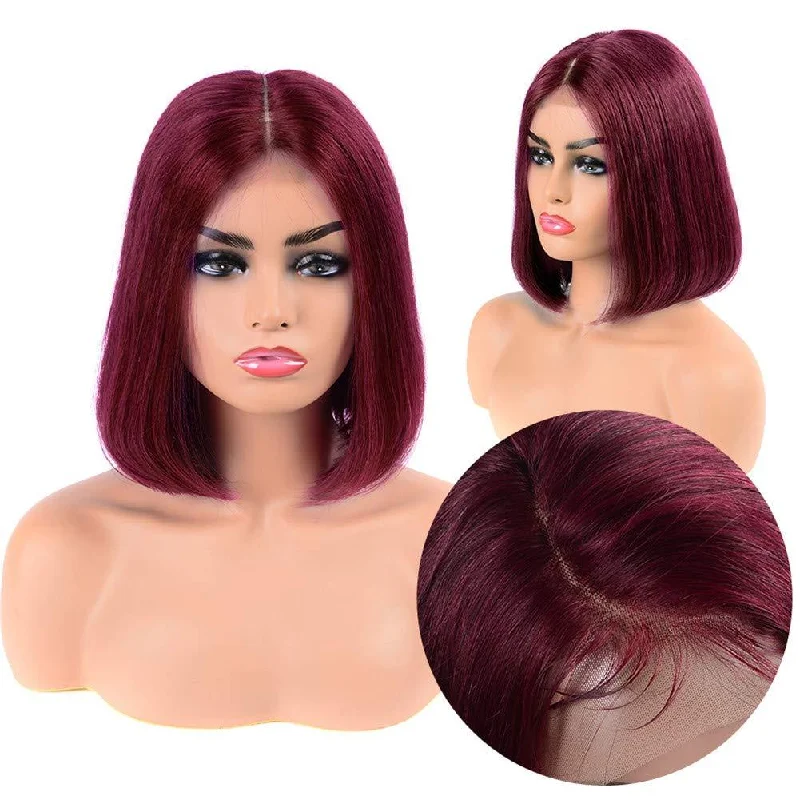 Wavymy 99J Burgundy Bob Wig Silk Straight 4x4 Lace closure Wigs