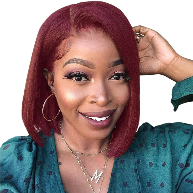 Wavymy 99J Burgundy Bob Wig Silk Straight 4x4 Lace closure Wigs