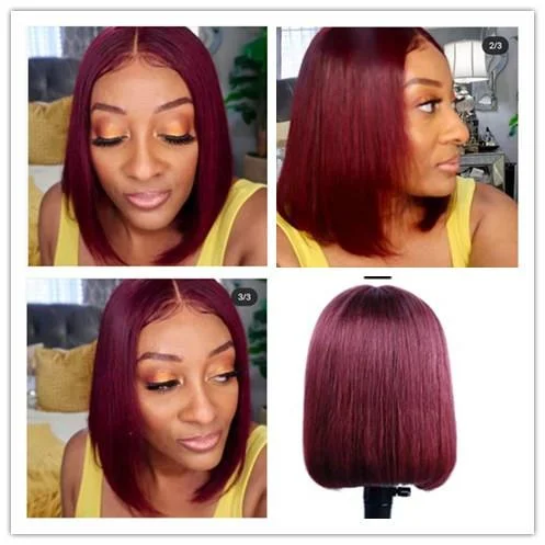 Wavymy 99J Burgundy Bob Wig Silk Straight 4x4 Lace closure Wigs