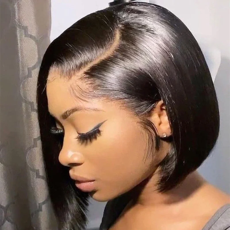 Wavymy Blunt Cut Short Asymmetrical Straight Bob Wig Super Soft 4x4 Lace Closure Side Part Short Bob Wigs