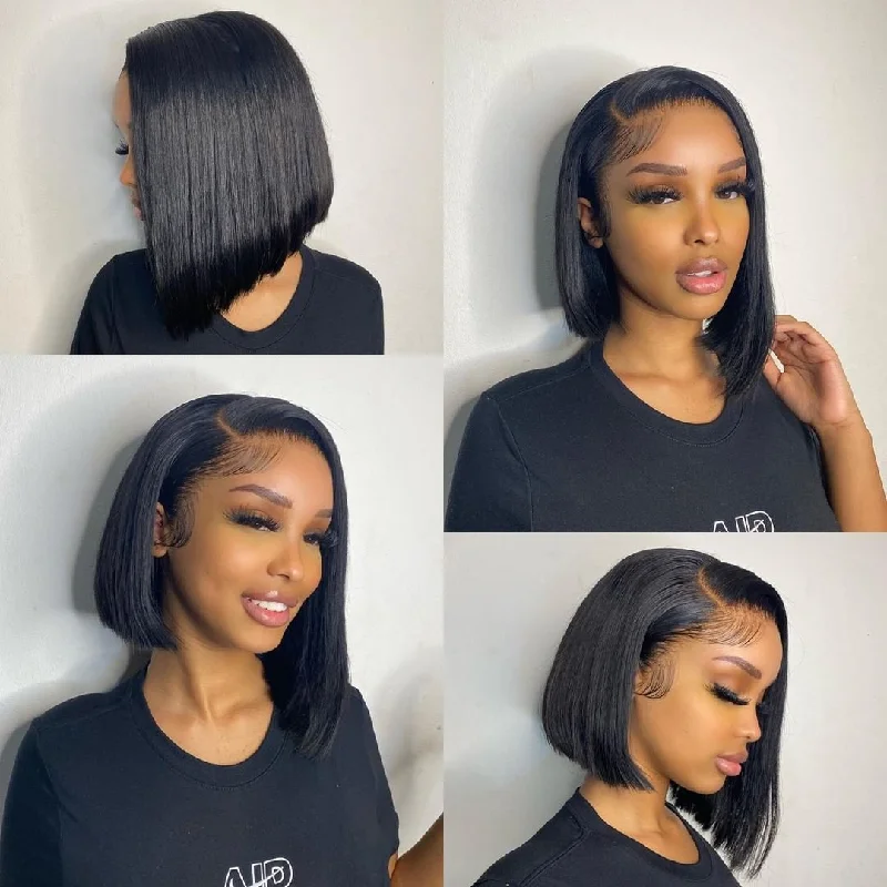 Wavymy Blunt Cut Short Asymmetrical Straight Bob Wig Super Soft 4x4 Lace Closure Side Part Short Bob Wigs