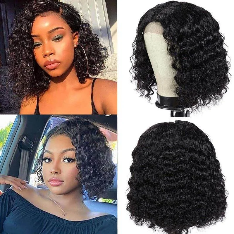 Wavymy Deep Wave Bob Wigs 4x4 Lace Closure Short Human Hair Wigs