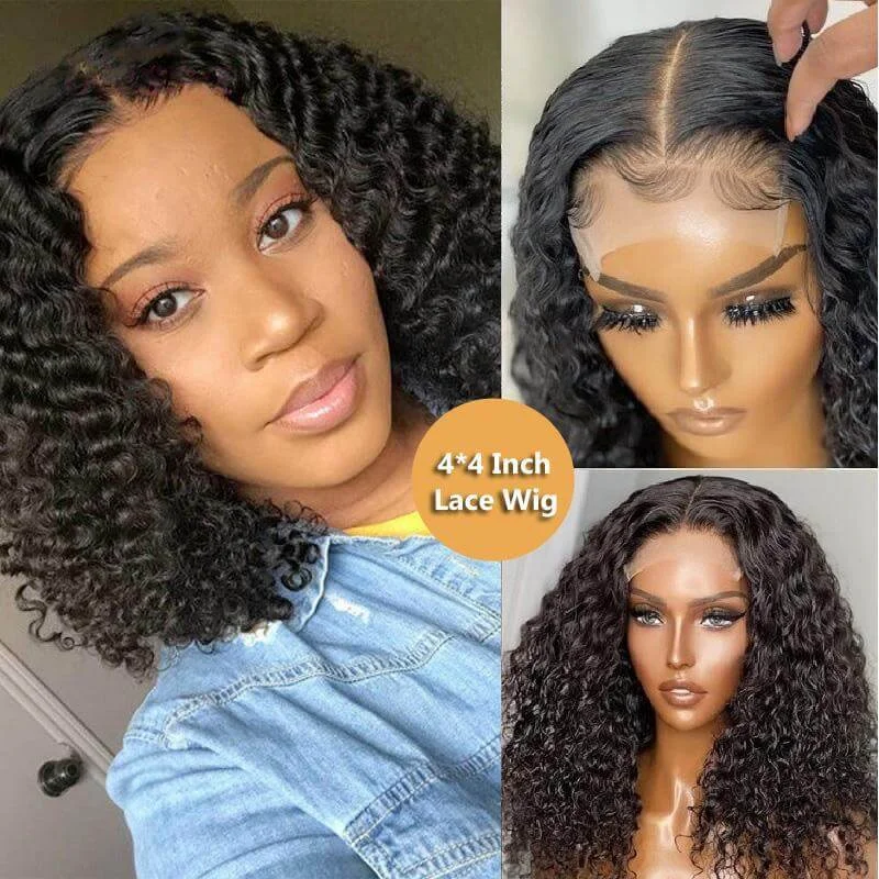 Wavymy Deep Wave Bob Wigs 4x4 Lace Closure Short Human Hair Wigs