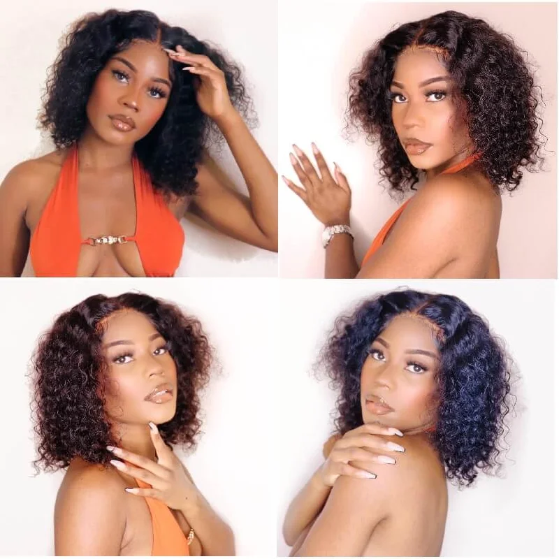 Wavymy Deep Wave Bob Wigs 4x4 Lace Closure Short Human Hair Wigs