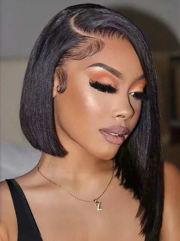 Wavymy Dome Cap Glueless Wear & Go Wigs Straight Bob Wigs 13x4 HD Lace Front Wigs 180% Density