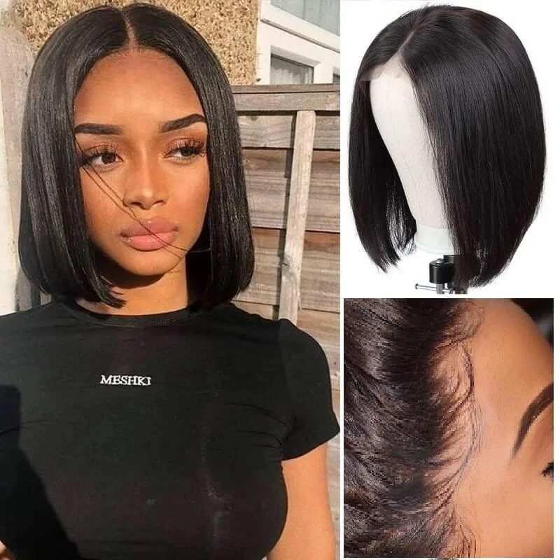 Wavymy HD Lace Bob Wigs Straight 4x4 Lace Closure Bob Wig Natural Color Human Hair Wigs