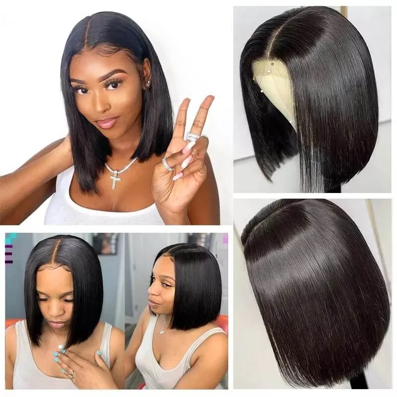 Wavymy HD Lace Bob Wigs Straight 4x4 Lace Closure Bob Wig Natural Color Human Hair Wigs