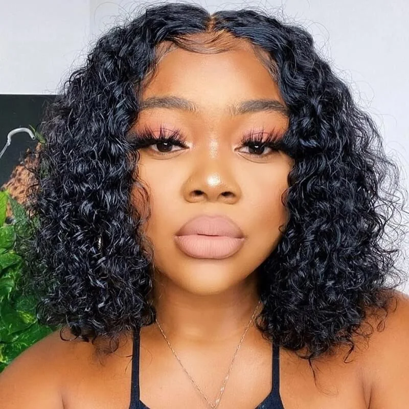 Wavymy Kinky Curly Bob Wigs 4x4 Lace Closure Short Human Hair Wigs