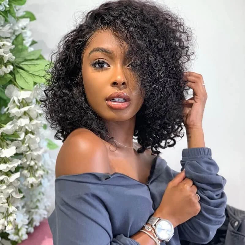 Wavymy Kinky Curly Bob Wigs 4x4 Lace Closure Short Human Hair Wigs