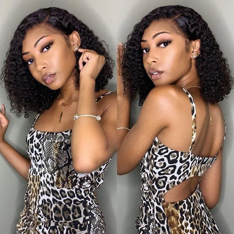 Wavymy Kinky Curly Bob Wigs 4x4 Lace Closure Short Human Hair Wigs