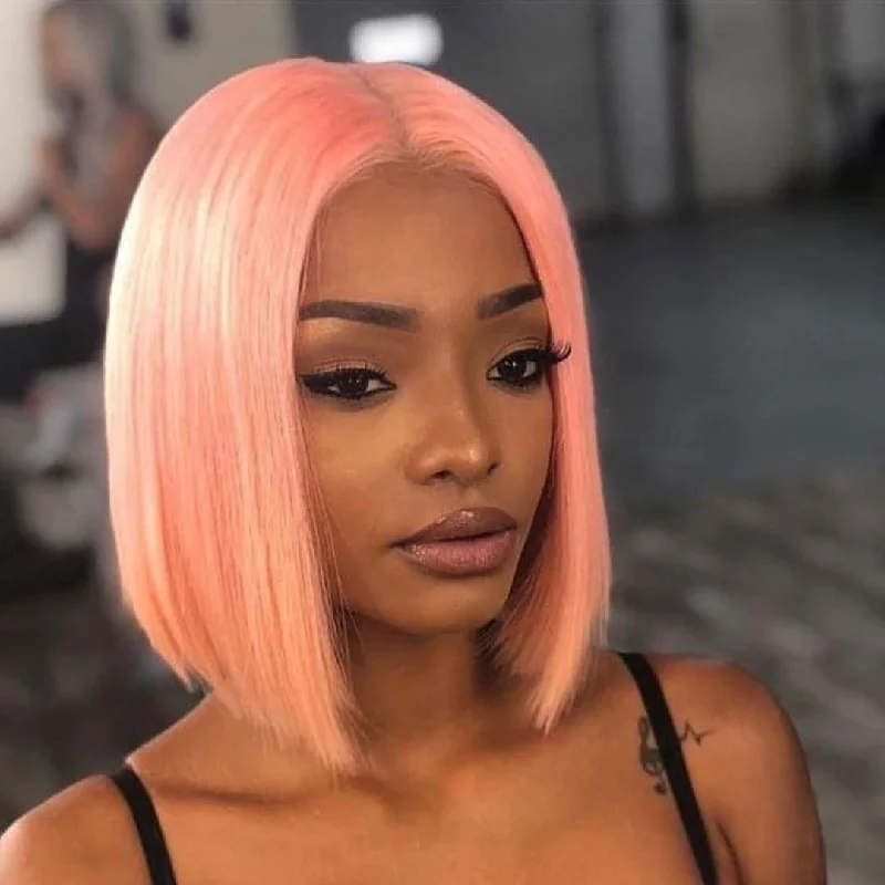 Wavymy Pink Short Bob Wig 13x4 Lace Front Straight Hair Wigs 8-14 Inch With Pre Plucked Hairline