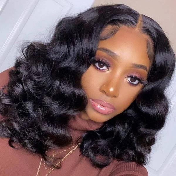 180% Density Short Bob Wigs Loose Deep Wave 13x4 HD Lace Frontal Human Hair Wigs