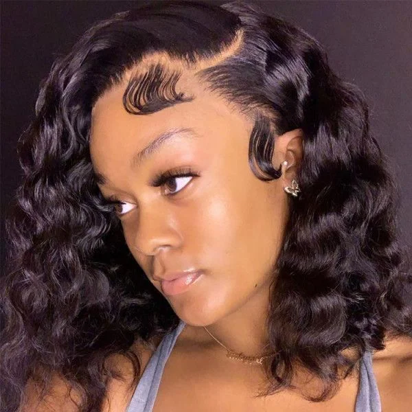 180% Density Short Bob Wigs Loose Deep Wave 13x4 HD Lace Frontal Human Hair Wigs