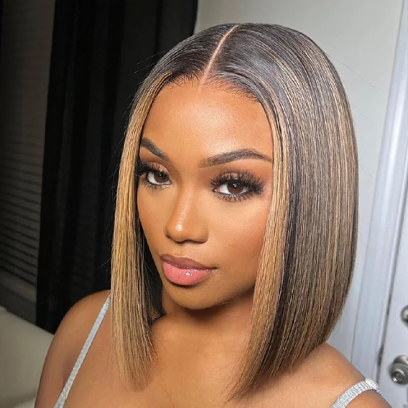 Wear Go Glueless Bob Lace Wig Highlight straight 4x4 5x5 Pre Cut 1B27 Human Hair HD Lace Wigs