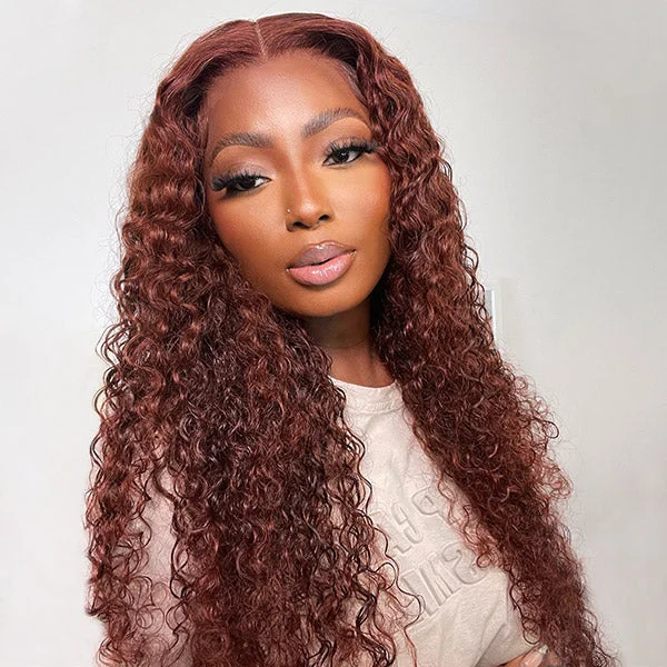 Kinky Curly Reddish Brown Wear Go Wig Pre-cut 4x6 Lace Glueless Human Hair Wigs