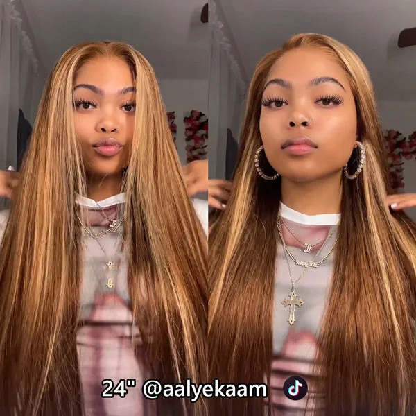 Pre-cut Lace Wig Straight Hair 4/27 Highlight Wear Go Glueless Wig 4x6 HD Lace Wig Preplucked with Natural Hairline