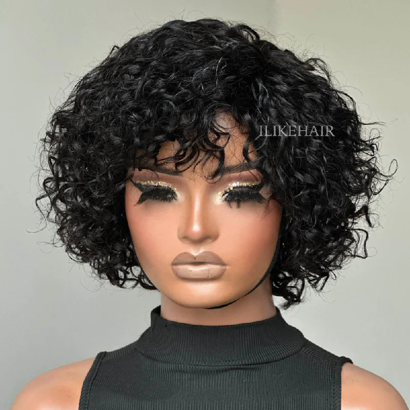 Wear & Go Pixie Cut Curly Bob Glueless Human Hair Wig