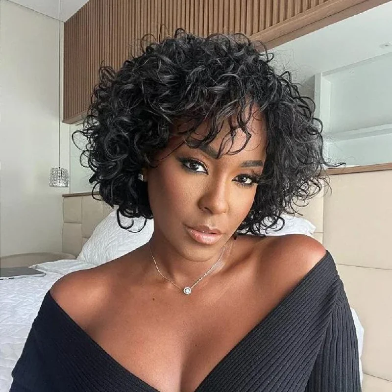 Wear & Go Pixie Cut Curly Bob Glueless Human Hair Wig