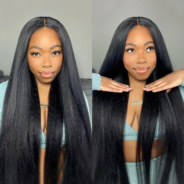 OQHAIR Kinky Straight Hair Wear Go Glueless Wigs 4x6 HD Lace Pre Cut Lace Closure Wigs