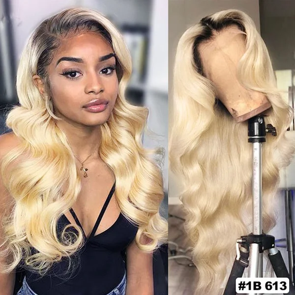 1B/613 Blonde 13x4 Glueless HD Body Wave Lace Front Wigs 30 inch Ombre Human Hair Wigs