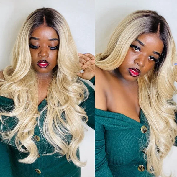 1B/613 Blonde 13x4 Glueless HD Body Wave Lace Front Wigs 30 inch Ombre Human Hair Wigs