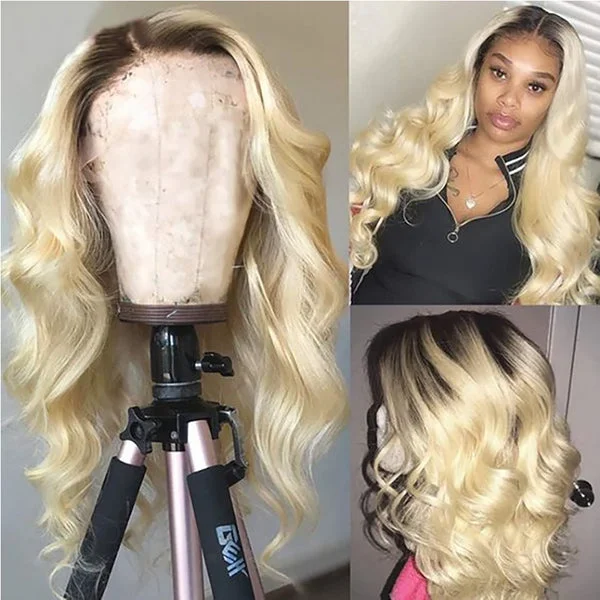 1B/613 Blonde 13x4 Glueless HD Body Wave Lace Front Wigs 30 inch Ombre Human Hair Wigs