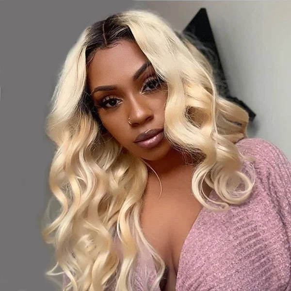 1B/613 Blonde 13x4 Glueless HD Body Wave Lace Front Wigs 30 inch Ombre Human Hair Wigs