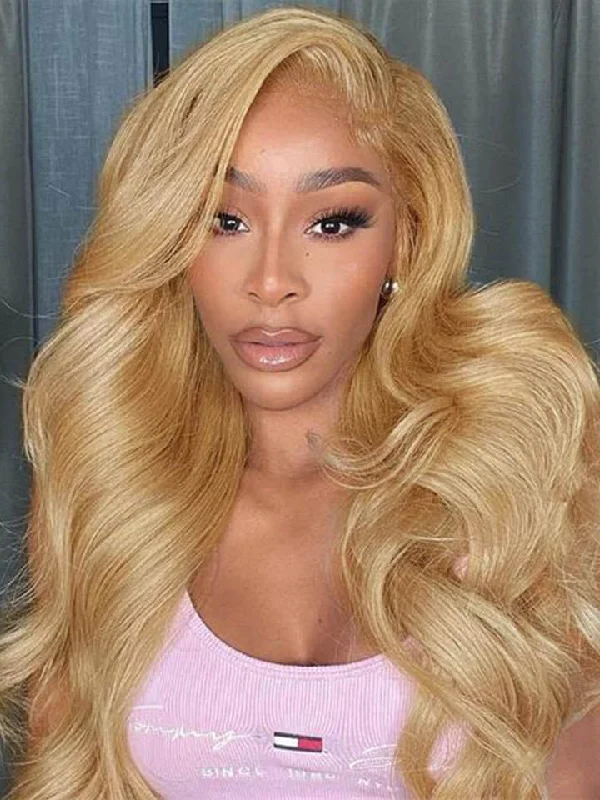 Body Wave 13x4 Lace Wigs #27 Colored Honey Blonde Human Hair Wigs Pre-plucked With Baby Hair