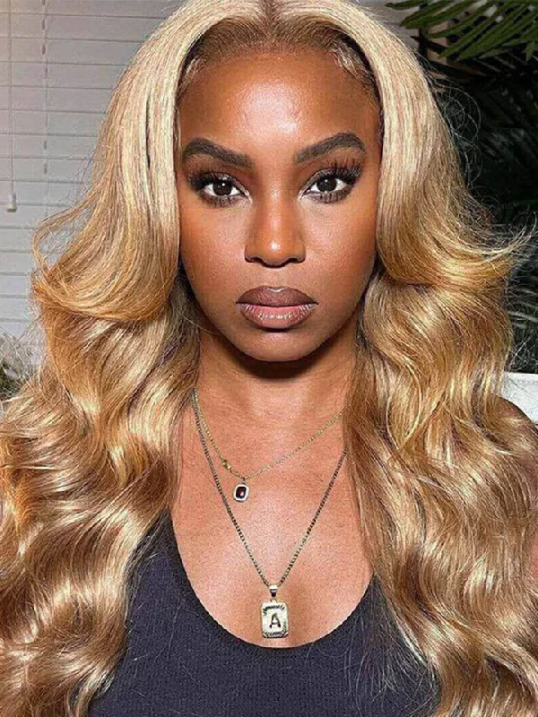 Body Wave 13x4 Lace Wigs #27 Colored Honey Blonde Human Hair Wigs Pre-plucked With Baby Hair