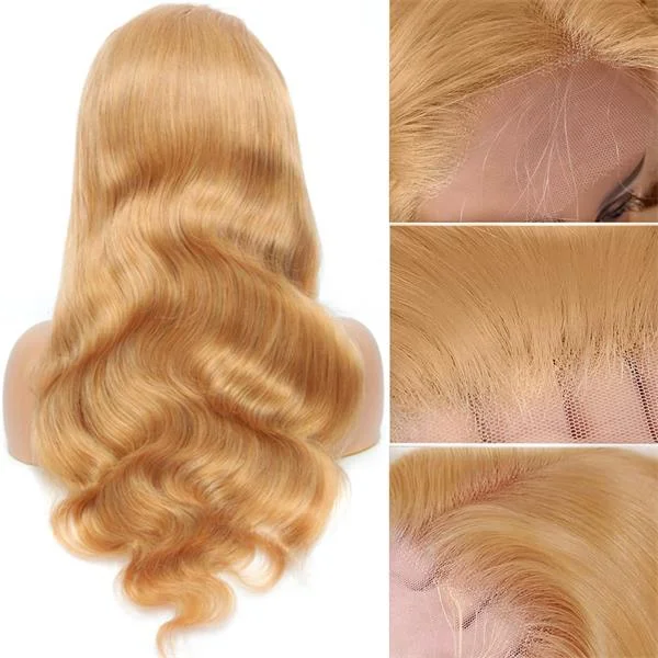 Body Wave 13x4 Lace Wigs #27 Colored Honey Blonde Human Hair Wigs Pre-plucked With Baby Hair