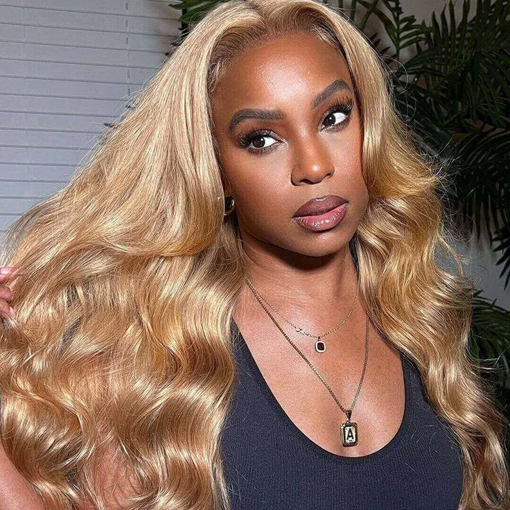 Body Wave 13x4 Lace Wigs #27 Colored Honey Blonde Human Hair Wigs Pre-plucked With Baby Hair