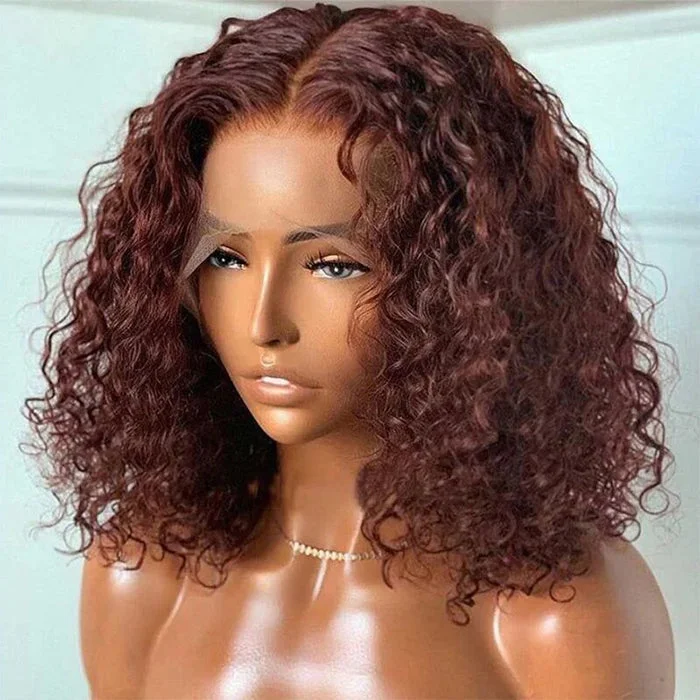 #33 Dark Auburn Color Short Red Brown Bob Wig 13x4/4x4 Bob Lace Frontal Wigs