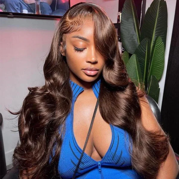 #4 Chocolate Color 13x4 4x4 Lace Front Wigs Preplucked Colored Human Hair Wigs