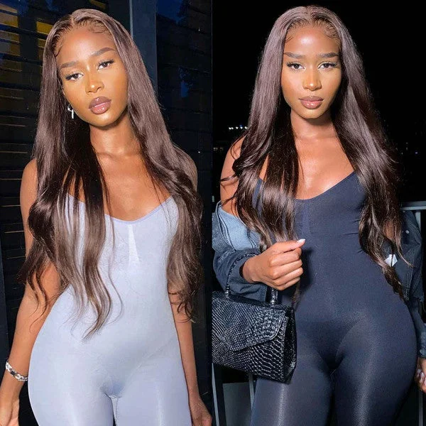 #4 Chocolate Color 13x4 4x4 Lace Front Wigs Preplucked Colored Human Hair Wigs