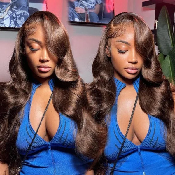 #4 Chocolate Color 13x4 4x4 Lace Front Wigs Preplucked Colored Human Hair Wigs