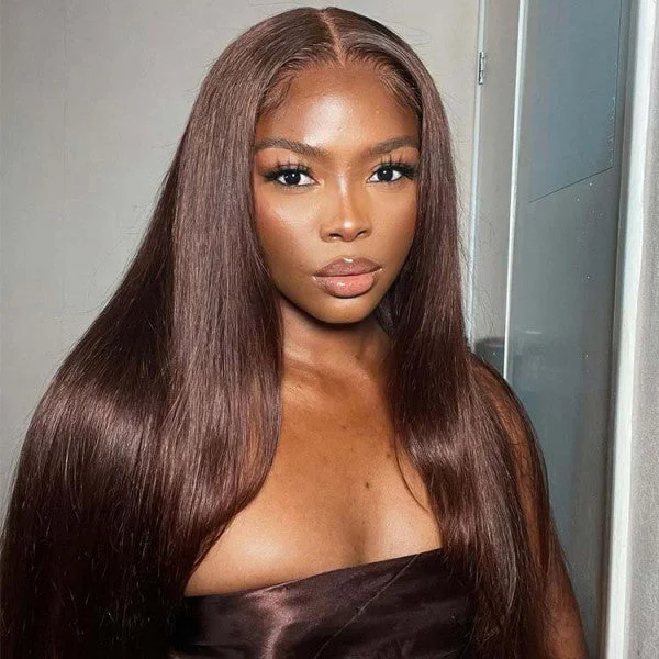 #4 Chocolate Color 13x4 4x4 Lace Front Wigs Preplucked Colored Human Hair Wigs