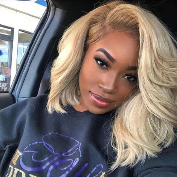 #613 Blonde Wavy Bob Lace Frontal Wig Side Part