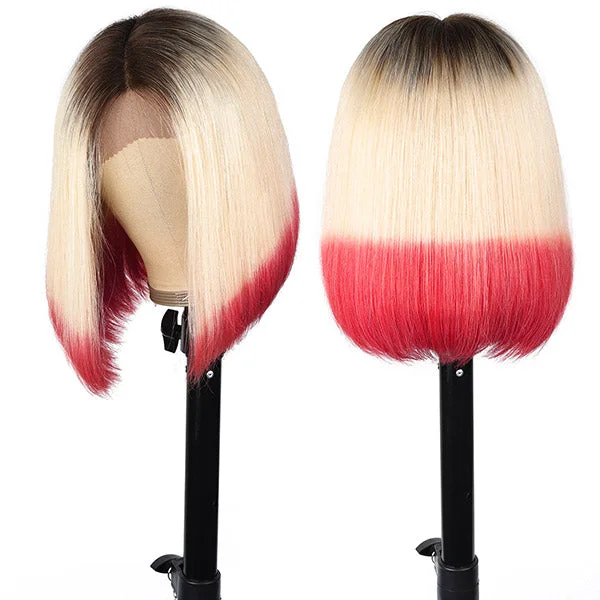 613 Blonde Hair Wigs 150% Density Short Bob Lace Wigs Ombre Colored Lace Wigs (Pink Purple Blue)